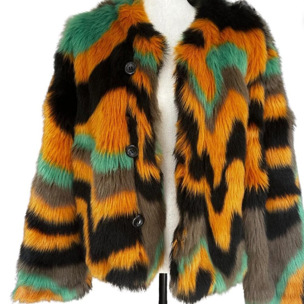 Custo Barcelona Multicolor Faux Fur Jacket
